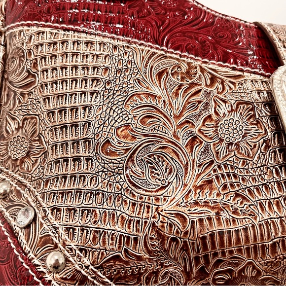 P&G Western Red & Gold w/Rhinestone Accents Shoulder Bag NWT - Picture 8 of 16